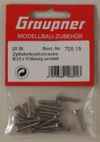 Graupner 705.15 Zylinderkopfschrauben M2,6x15 Inh. 20 St.