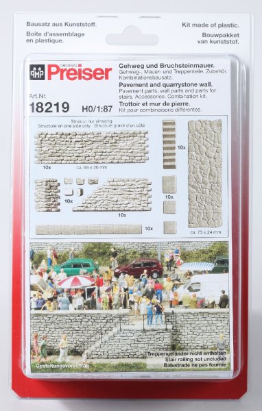 Preiser 18219 Gehweg und Bruchsteinmauer: 1  1/87