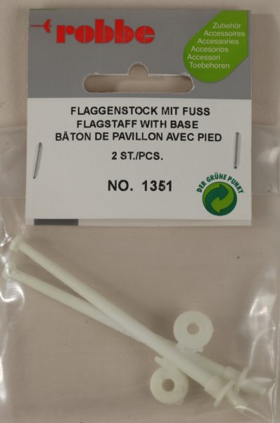 Robbe 1351 Flaggenstock mit Fuss, ca. 72 mm hoch, weiß, 2 Stück