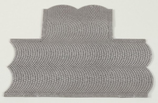 Vollmer 48243 H0 Straßenplatte Kopfsteinpflaster aus Steinkunst, 90°-Einmündung, L 15,5 x B 13 cm