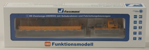 H0 Zweiwege-UNIMOG mit Schubrahmen und Fahrleitungsbauwagen, Funktionsmodell für 2L **A**
