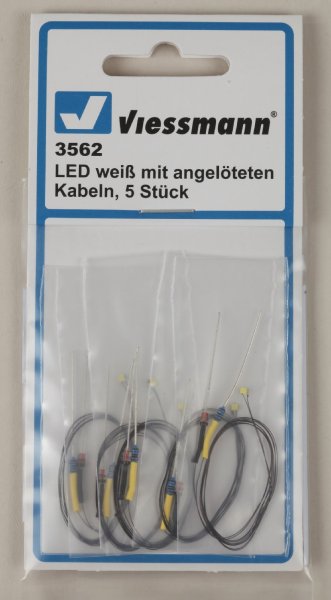 LED weiß mit angelöteten Kabeln, 5 Stück