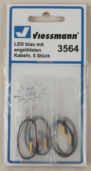 Viessmann 3564 LED blau mit angelöteten Kabeln, 5 Stück