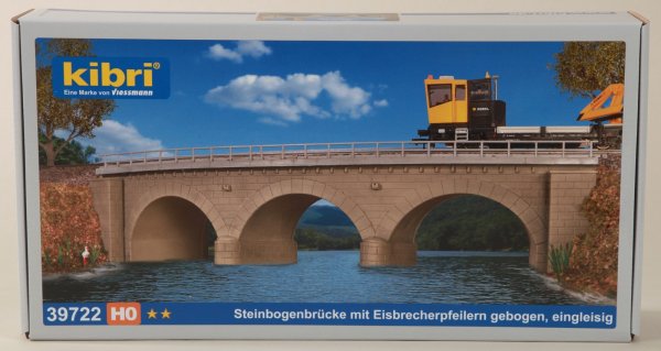 Kibri 39722 H0 Steinbogenbrücke mit Eisbrecherpfeilern gebogen, eingleisig