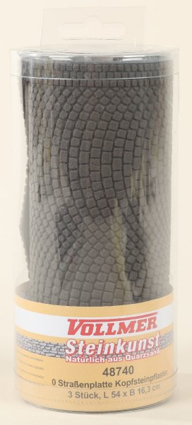 Vollmer 48740 0 Straßenplatte Kopfsteinpflaster aus Steinkunst,3 Stück, L 54 x B 16,3 cm