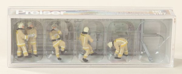 Preiser 10771 Feuerwehrmänner in moderner Einsatz- kleidung. Uniformfarbe beige.  1/87