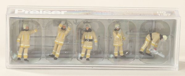 Preiser 10772 Feuerwehrmänner in moderner Einsatz- kleidung. Uniformfarbe beige.  1/87