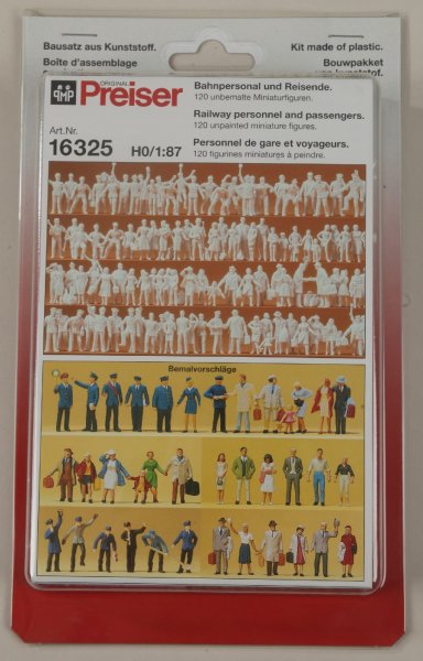Preiser 16325 Bahnpersonal und Reisende. 120 unbemalte Figuren. Bausatz  1/87