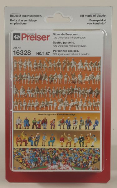 Preiser 16328 Sitzende Personen. 120 unbemalte Figuren Bausatz  1/87