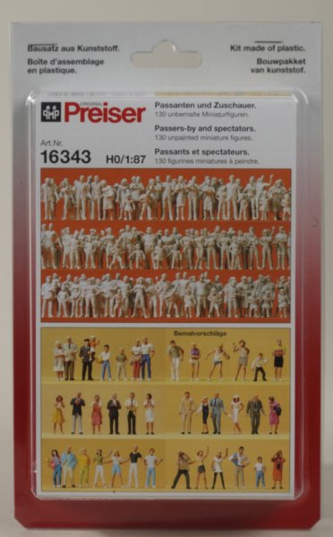 Preiser 16343 Passanten. Zuschauer. 130 unbemalte Figuren. Bausatz  1/87