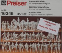 Preiser 16346 Sport und Freizeit. 80 unbemalte Figuren Bausatz  1/87