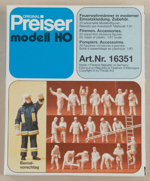 Preiser 16351 Feuerwehrmänner in moderner Einsatz- kleidung. 20 Figuren im Bausatz  1/87