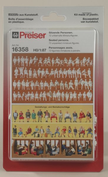 Preiser 16358 Sitzende Personen. 72 unbemalte Miniatur -figuren. Bausatz  1/87