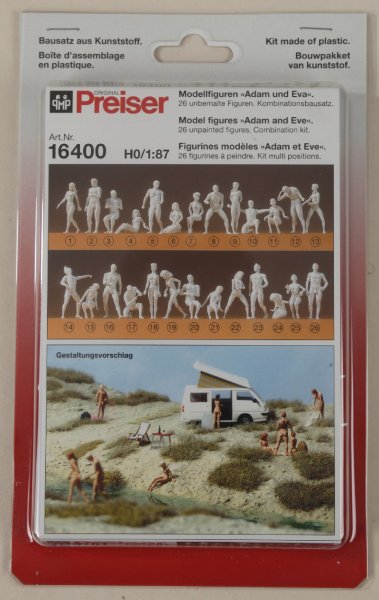 Preiser 16400 Modellfiguren "Adam" und "Eva". 26 unbemalte Figuren. Kombinationsbausatz  1/87