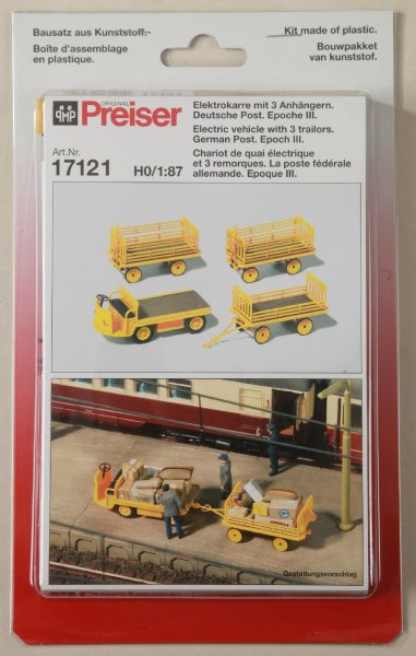 Preiser 17121 Elektrokarre mit 3 Anh.DP.Ep.III,Bausatz  1/87