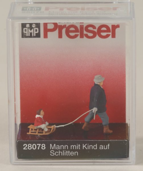 Preiser 28078 Mann mit Kind auf Schlitten  1/87