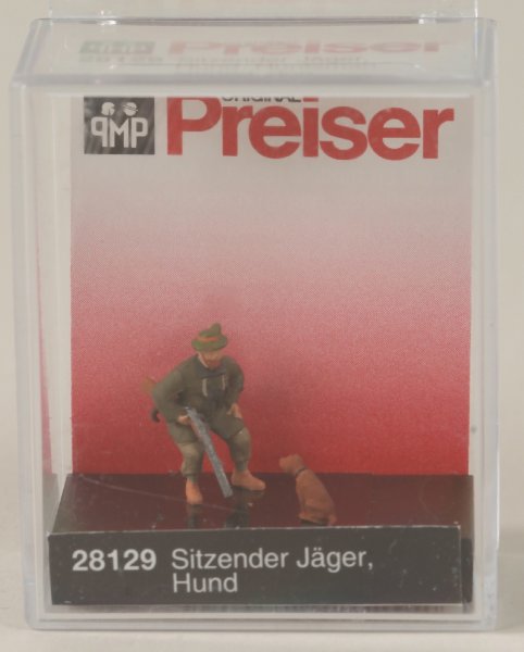 Preiser 28129 Sitzender Jäger, Hund  1/87