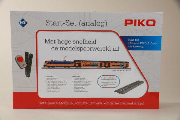 PIKO 97939 Startset mit Bettung Personenzug E-Lok und 2 Doppelstockwagen NS V