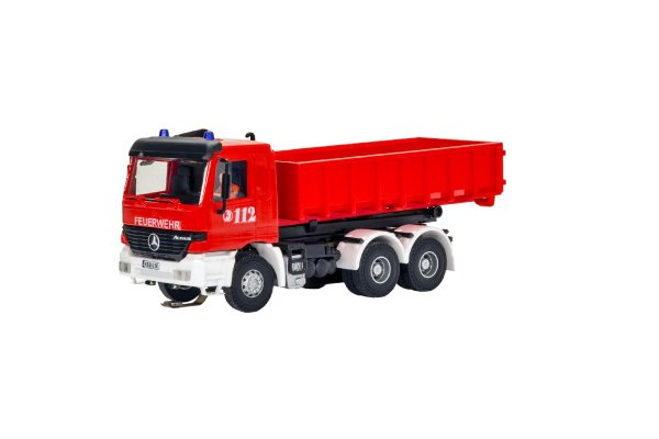 Viessmann 8050 H0 Feuerwehr MB ACTROS 3-achs mit Abrollcontainer und Rundumleuchten, Basis, Funktionsmodell
