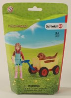 Schleich 42543 Farm World Kind mit Hund im Bollerwagen