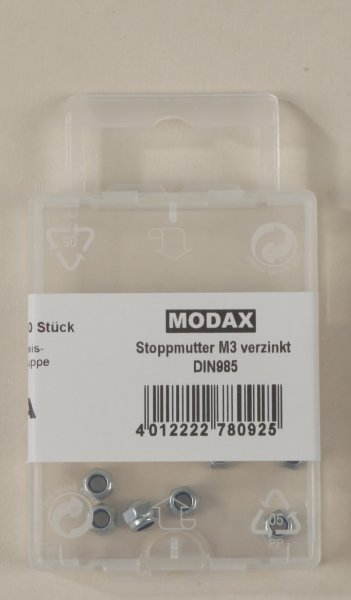 Stoppmutter M3 verzinkt DIN98