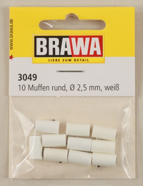 Brawa 3049 Muffen rund, 2,5 mm, weiß