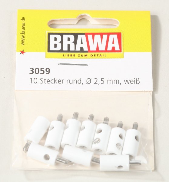 Brawa 3059 Querlochstecker, 2,5 mm, weiß