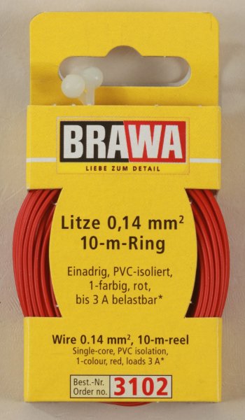 Brawa 3102 Litze 0,14mm² 10m Ring rt Litze 0,14 mm², 10 m Ring, rot