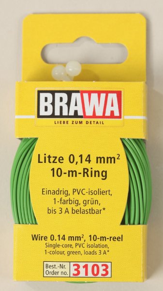 Brawa 3103 Litze 0,14mm² 10m Ring gn Litze 0,14 mm², 10 m Ring, grün