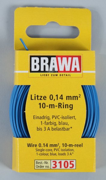 Brawa 3105 Litze 0,14mm² 10m Ring bl Litze 0,14 mm², 10 m Ring, blau