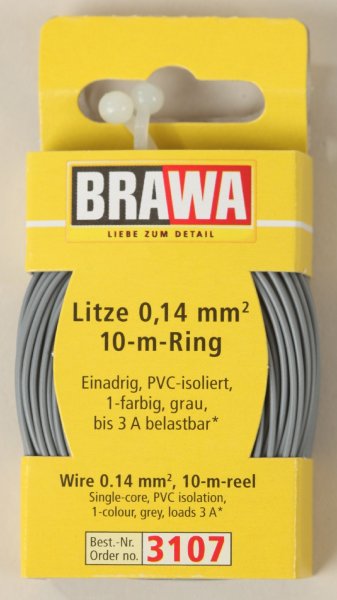 Brawa 3107 Litze 0,14mm² 10m Ring gr Litze 0,14 mm², 10 m Ring, grau