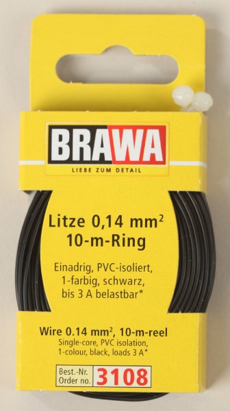 Brawa 3108 Litze 0,14mm² 10m Ring sw Litze 0,14 mm², 10 m Ring, schwarz